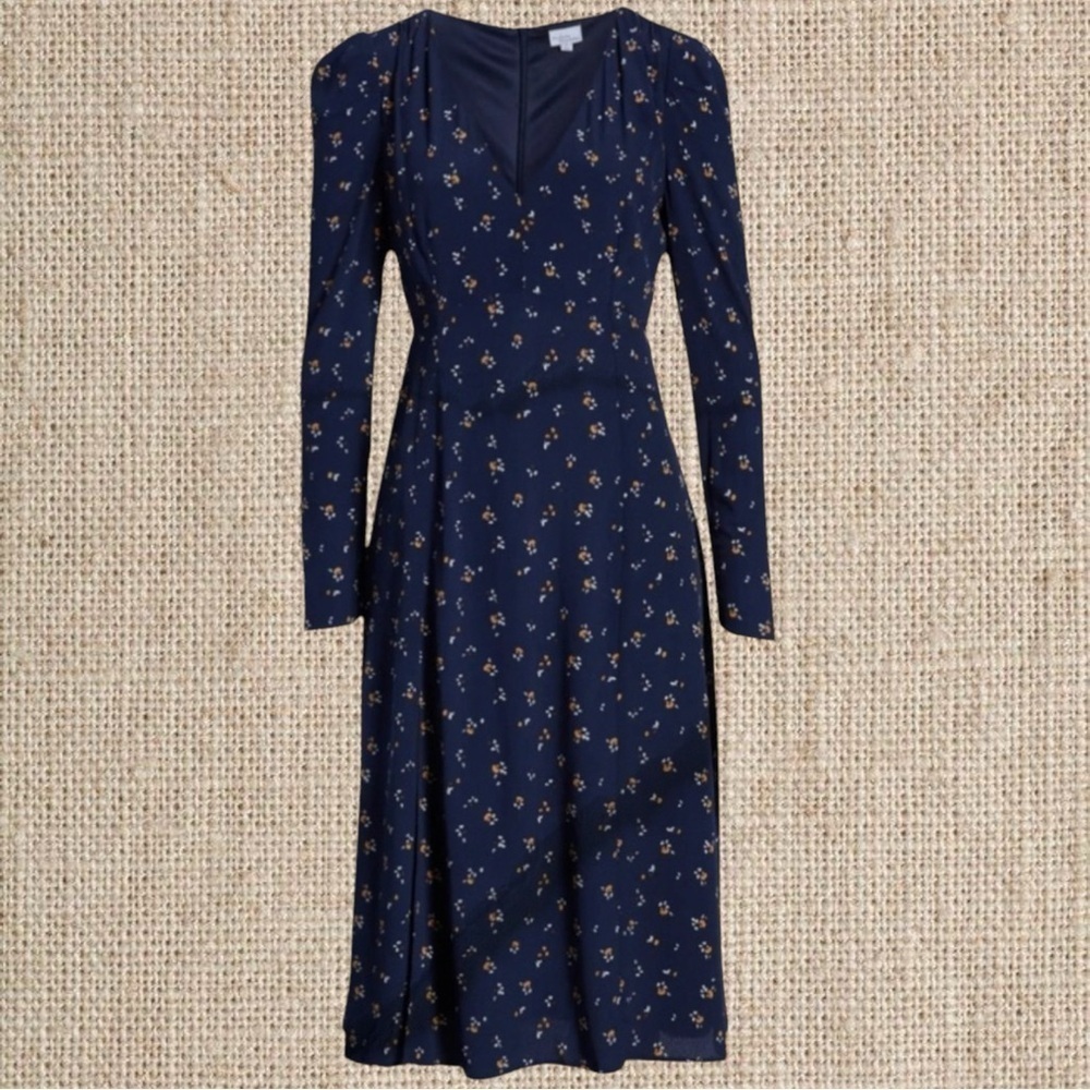 Navy blue floral print dress - Picture 4 of 5